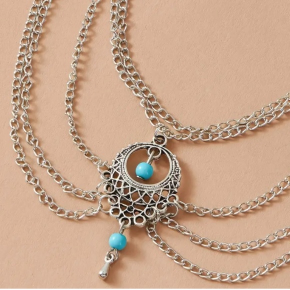 NEW BOHO VINTAGE STYLE SILVER/TURQUOISE BEADS SILVER CHAINS BEACH ANKLE BRACELET - Picture 5 of 6